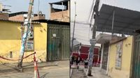 Villa María del Triunfo: reportan un poste inclinado luego de que un camión jalara cables de telefonía