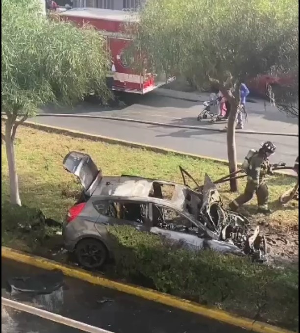 Vehículo quedó destruido encima del jardín central de la avenida