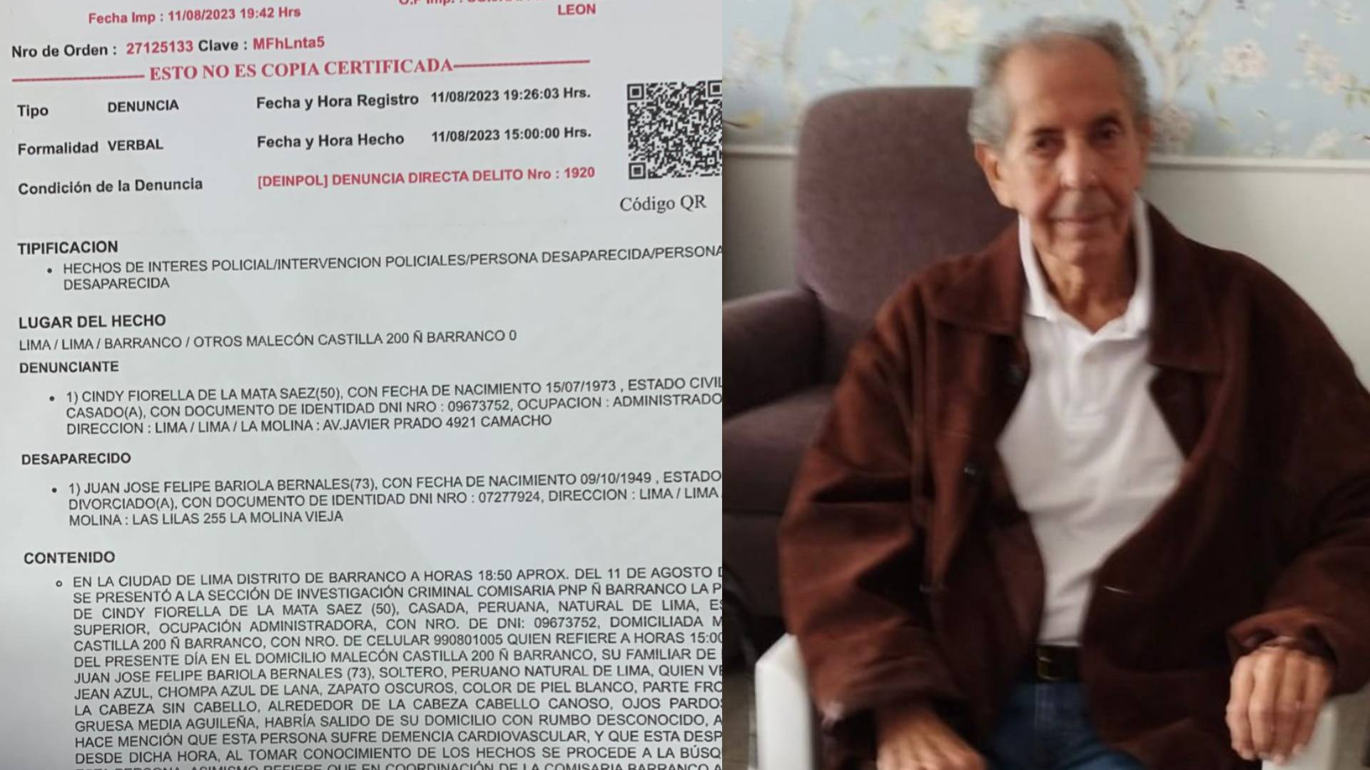 Barranco: adulto mayor con demencia vascular fue encontrado desorientado