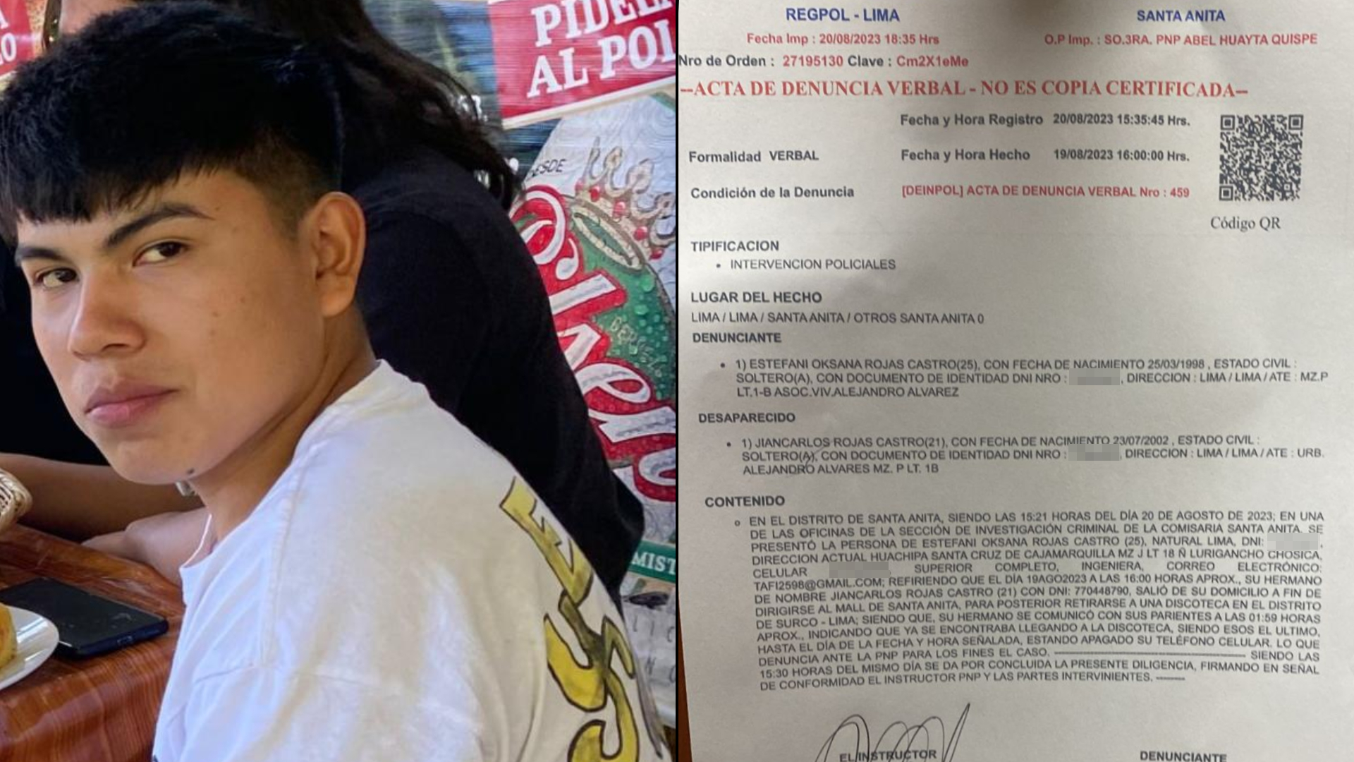 Surco:  joven de 21 años está junto a su familia tras salir de una discoteca