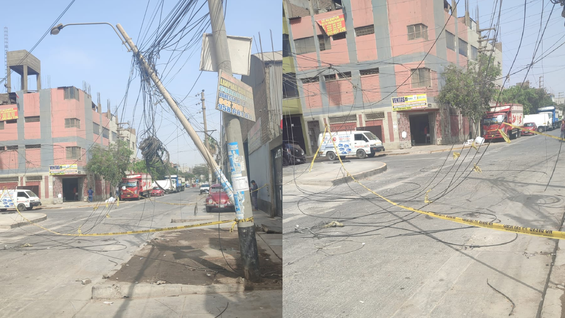 Los Olivos: poste inclinado pone en riesgo a familias desde hace dos días