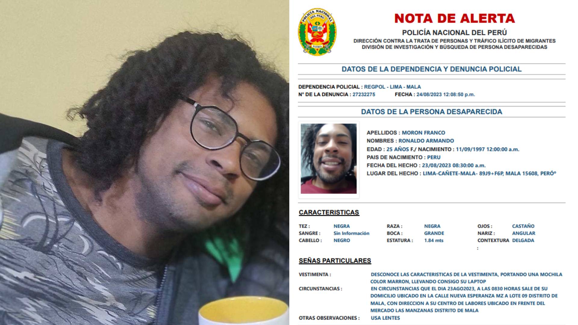 Cañete: familia busca a joven desaparecido desde el 23 de agosto