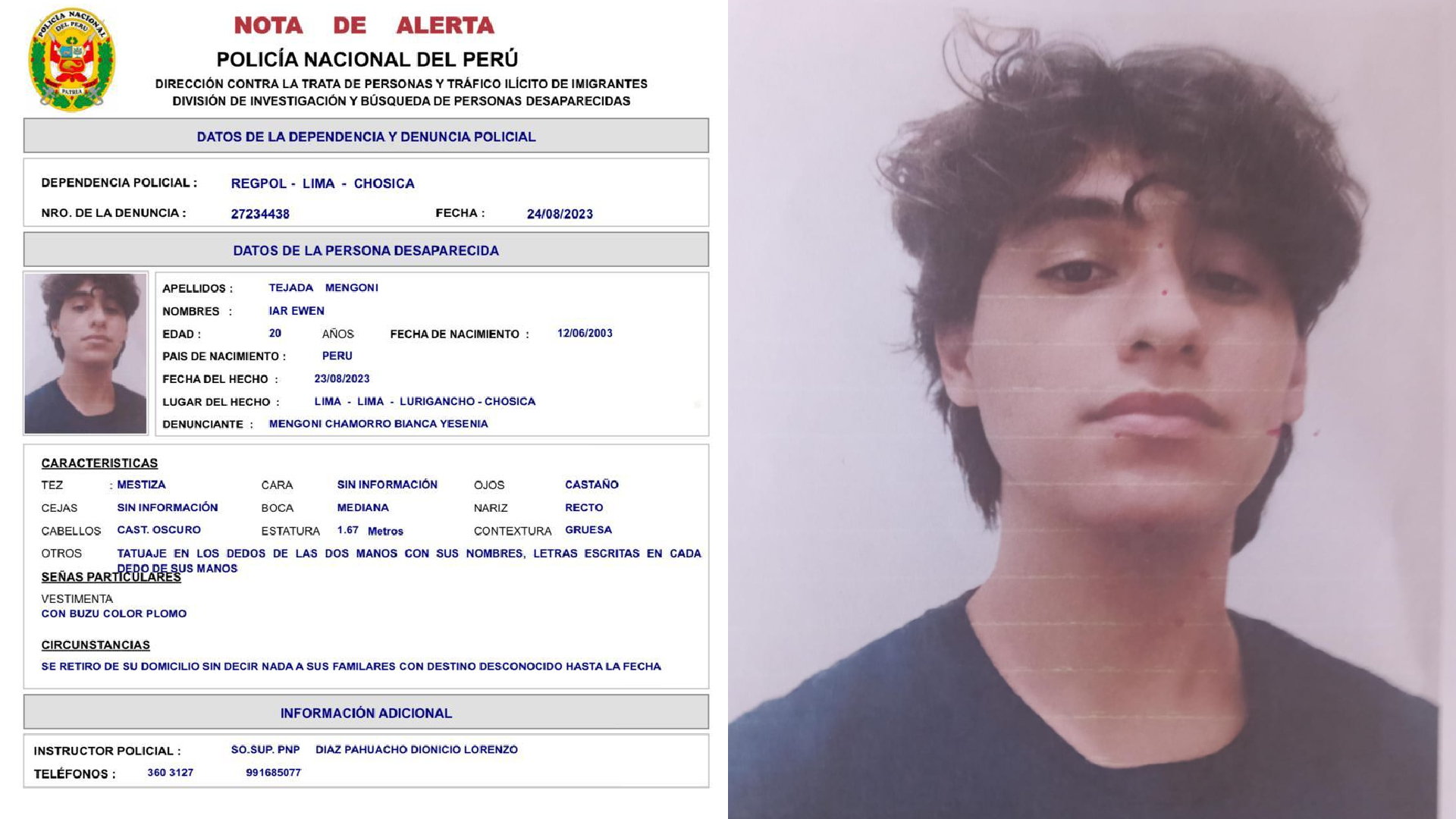 Lurigancho-Chosica: reportan desaparición de joven de 20 años tras salir de su casa