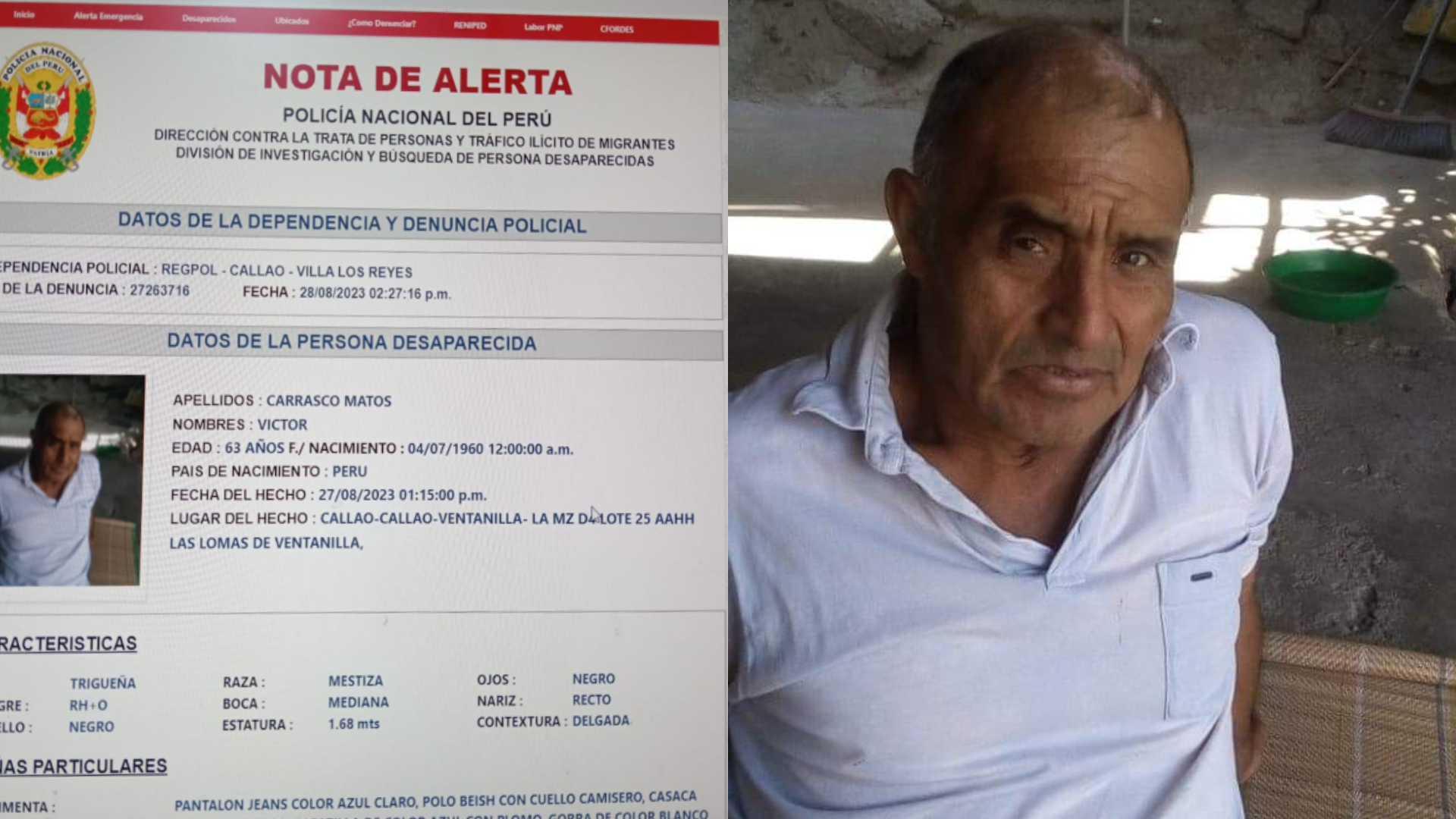 Ventanilla: ciudadano de 63 años desaparece tras ir a reunión familiar