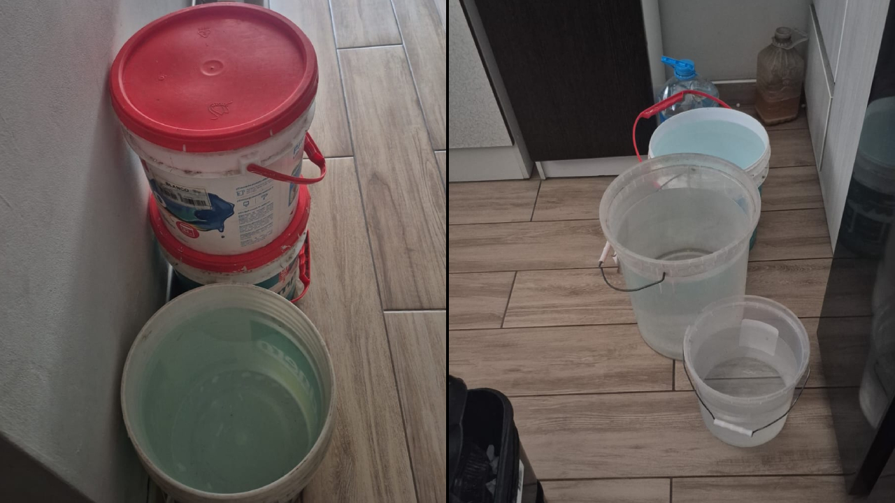 Los vecinos tienen que subir escaleras con sus baldes para tener agua
