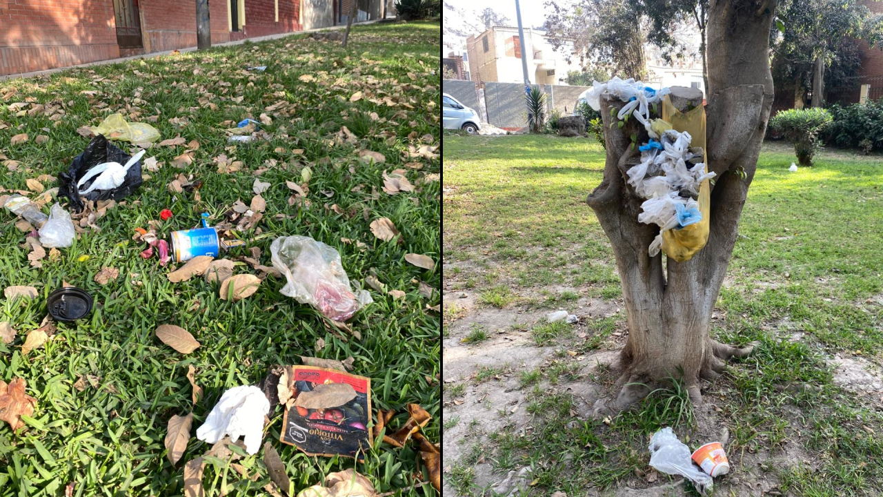 Hay bastante basura junta en todo el parque Daniel Alcides Carrión 