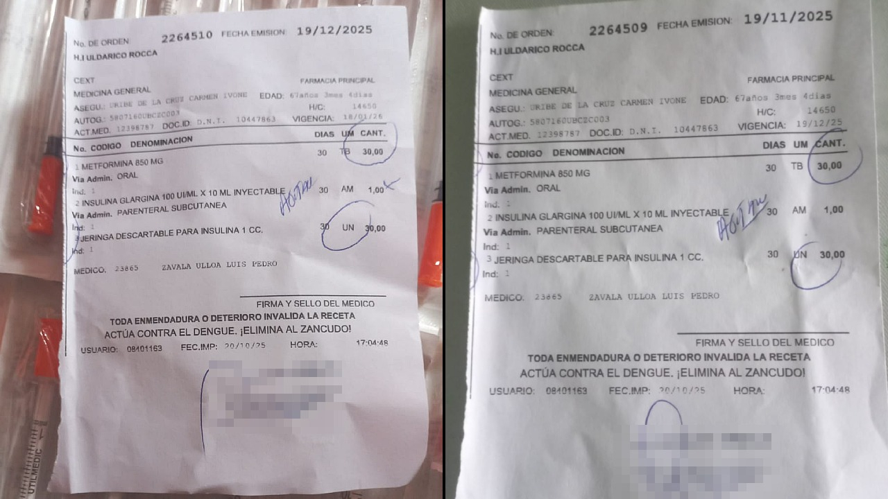 Estas son las recetas que le dieron a la paciente diabética