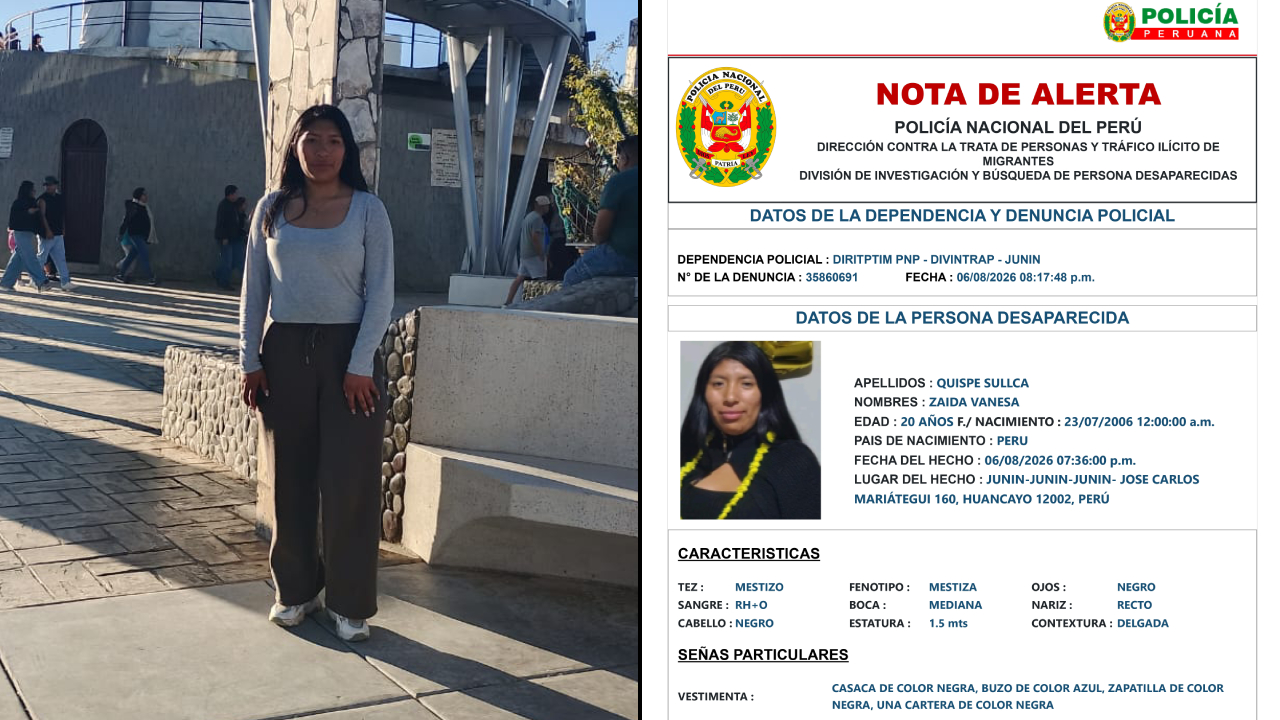 Huancayo: joven de 20 años desaparece tras de su casa hace cuatro días